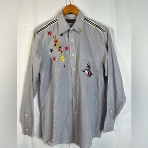 Marquis Womens Embroidered Bedazzled Sailor Button Up Shirt Striped Sz M New